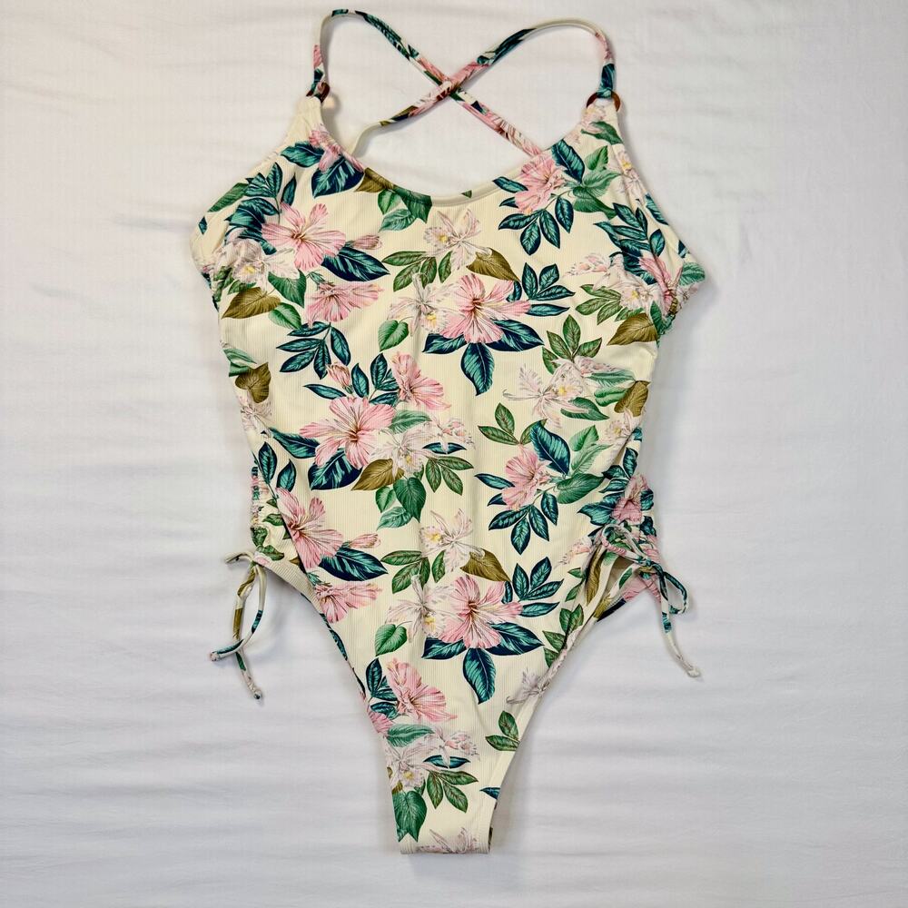 Palisades Hipster One Piece Swim Suit Women’s XL Floral Ruched Tie Back NWOT - Picture 4 of 9